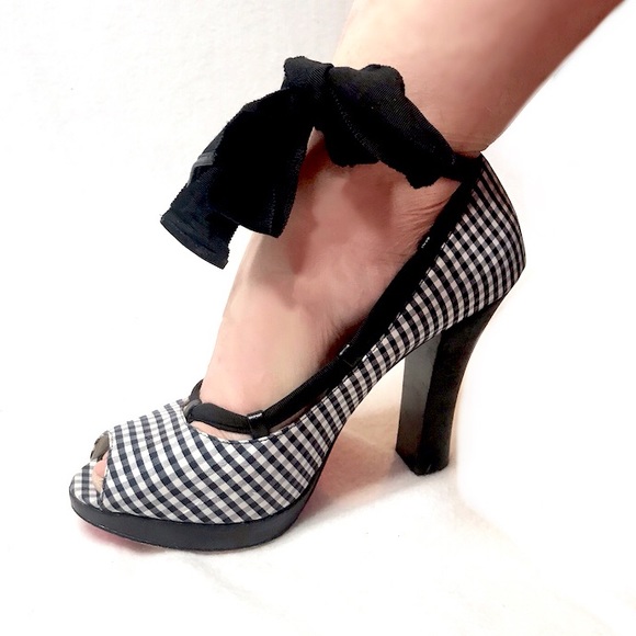 Betsey Johnson Shoes - Betsey Johnson Checkerboard Gingham Peep-toe Heel